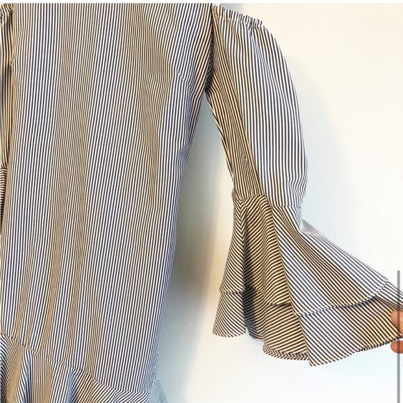 Aqua Cold-Shoulder Ruffled Striped Dress - Picture 6 of 6